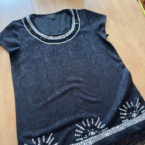 Elegant Black Embellished Short Sleeve Top